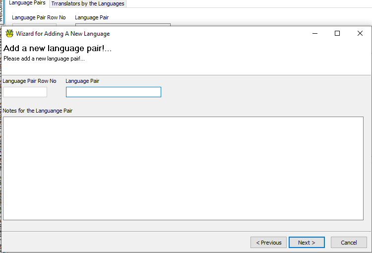 The user that you create may manage your language pairs at Language Pairs tab or add Language Pairs using Add Language Pair wizard...